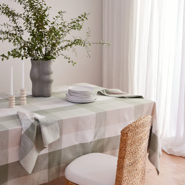 Heide Green Check Tablecloth - 150cm x 300cm | Madras Link