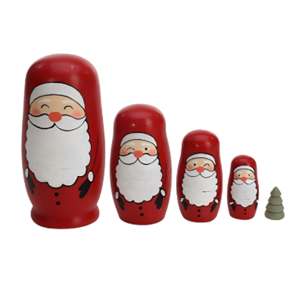 WOODEN RED WHITE SANTA BABUSHKA | Christmas