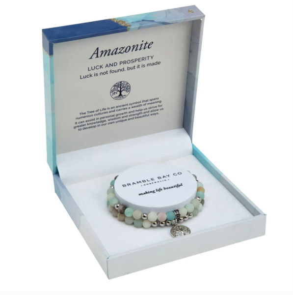 Picture of Amazonite Matte Rhodium | Tree of Life Duo Bracelet Set