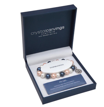 Pink-White-Blue Pearlised Tree of Life | Inspiration Boxed Charm Bracelet