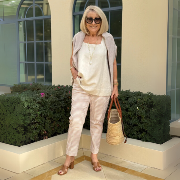 Alexis Gingham Print Pant - Natural | Gordon Smith