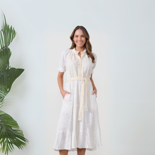 Picture of Embroidered dress & Belt- White | Caju