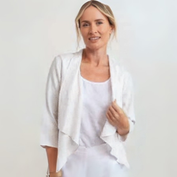 3/4 Sleeve Open Drape Jacket - White | Seesaw