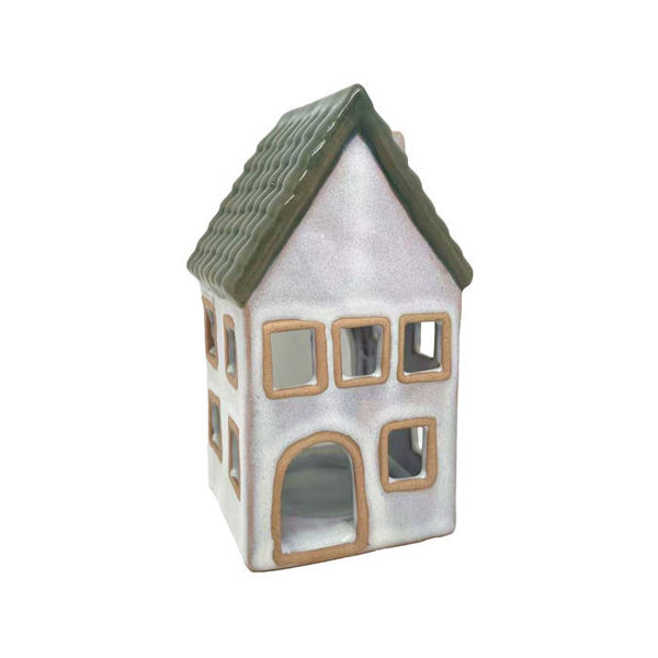 Ceramic Tea Light House | Green/Grey