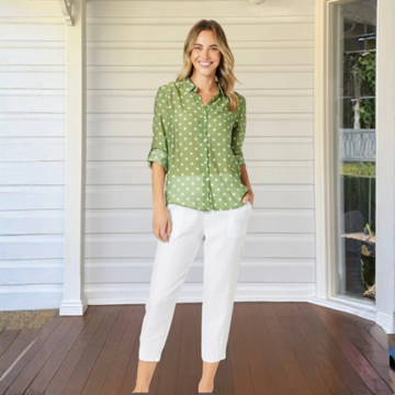 Basil Spot Print Sheer Shirt - Basil White | Gordon Smith