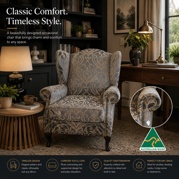Baxter Wing Chair - Custom Made |  Warwich Chateau Pewter