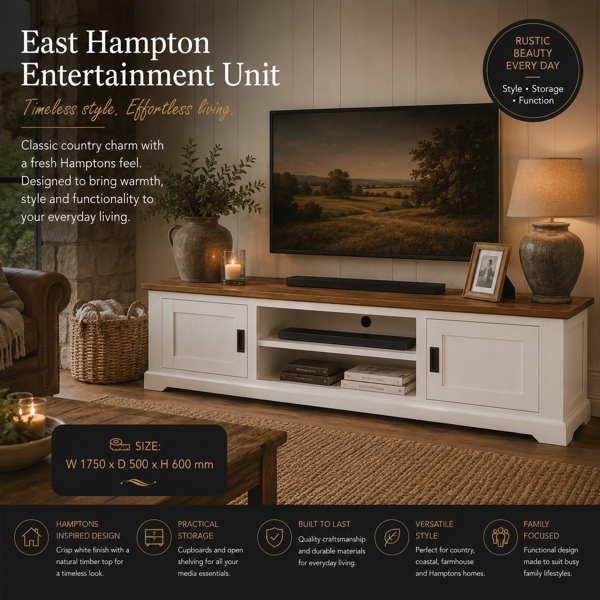 East Hampton Entertainment Unit - 1750 / White/Natural Timber