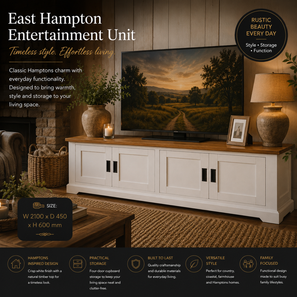 East Hampton Entertainment Unit - 2100 | White/Natural Timber