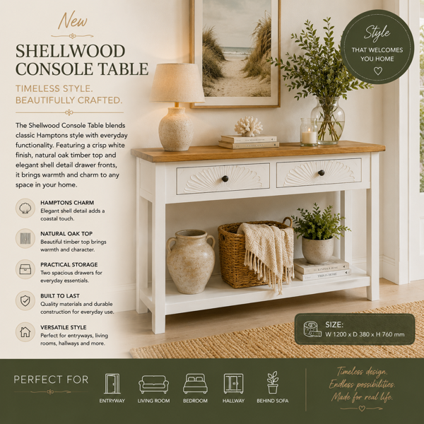 Shellwood Console Table | White & Natural Oak