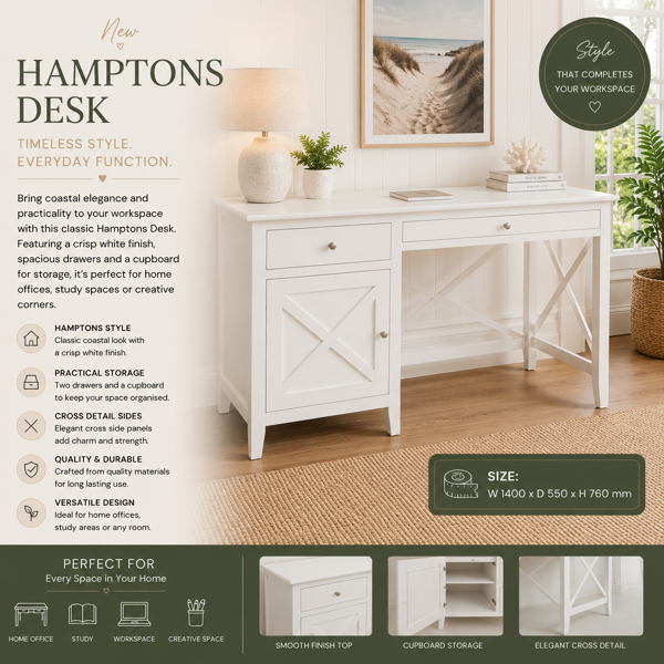 Hampton Student Desk | White Acacia Wood Finish