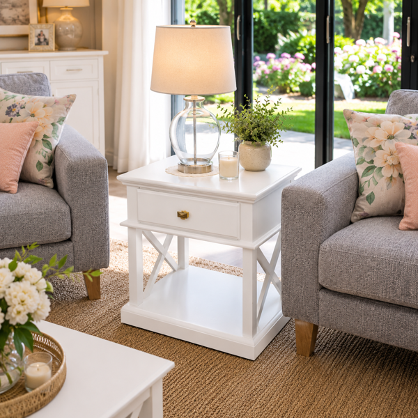South Hampton End Table | White Acacia Wood Finish