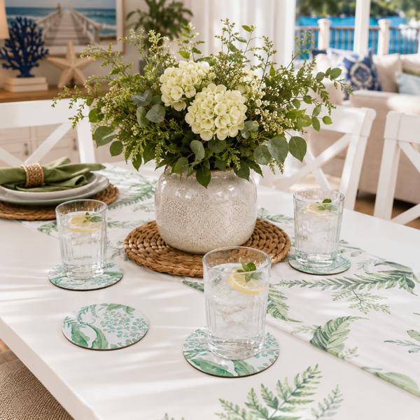 Fern Green/Blue Round Coaster Set | Madras Link