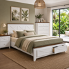 Hampton King Bed Frame with Drawer Footer  White & Timber Finish