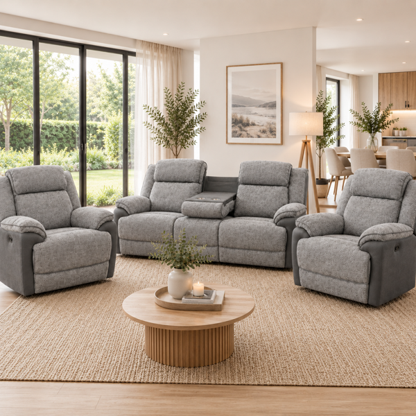 Angus Electric Recliner Suite  Graphite Fabric