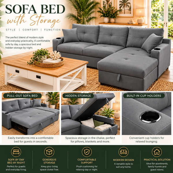 Romy Sofa Bed | Charcoal Fabric