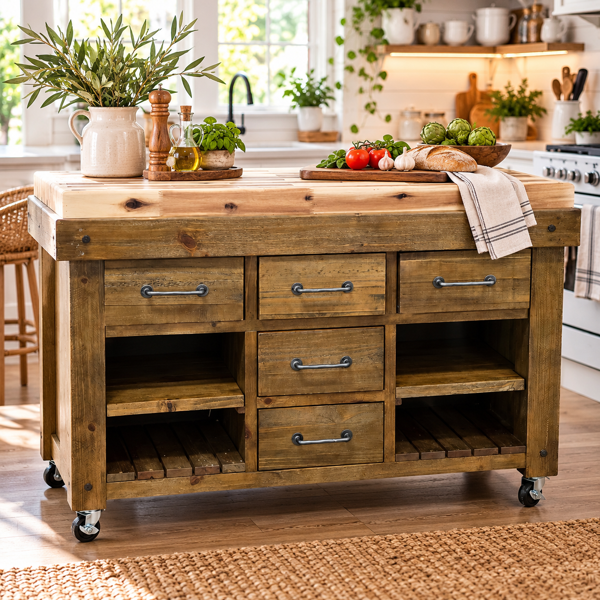 Ashforth Kitchen Island | Hardwood Top Country Rustic