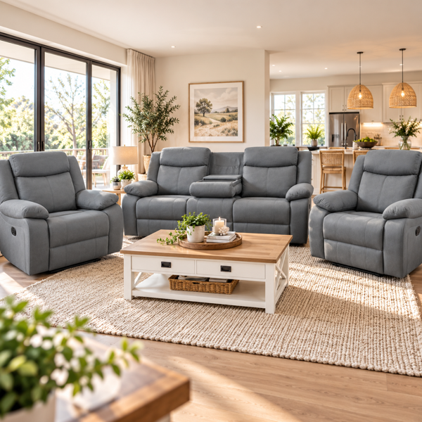 Hudson Manual Recliner Suite | Enjoy Dark Grey Fabric
